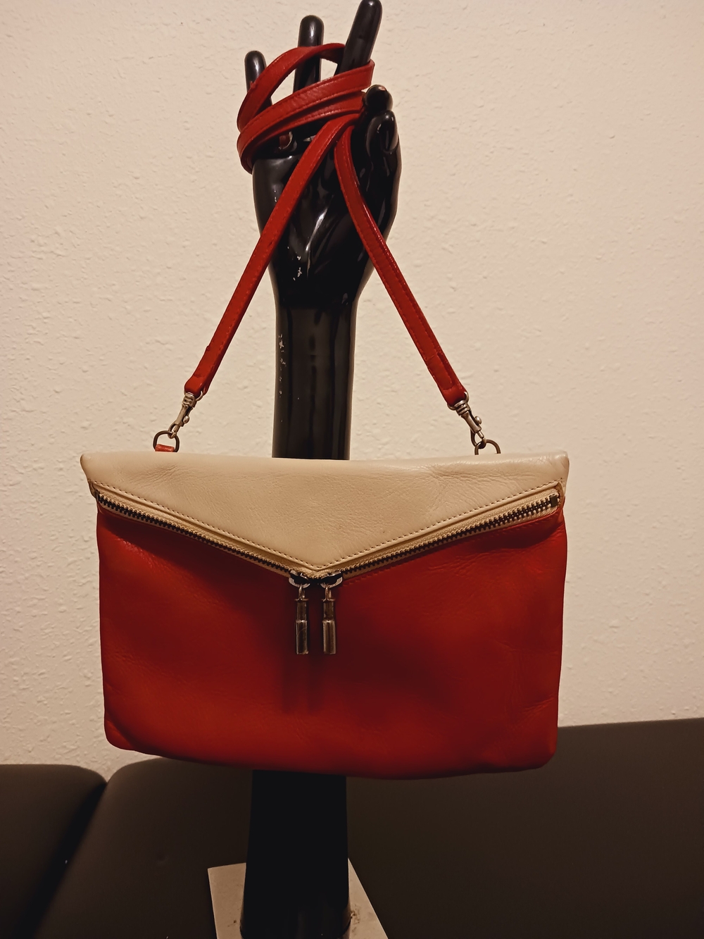 5 For $25! Massimo Dutti Two-Tone Red and Cream  Envelope Style Clutch Soft